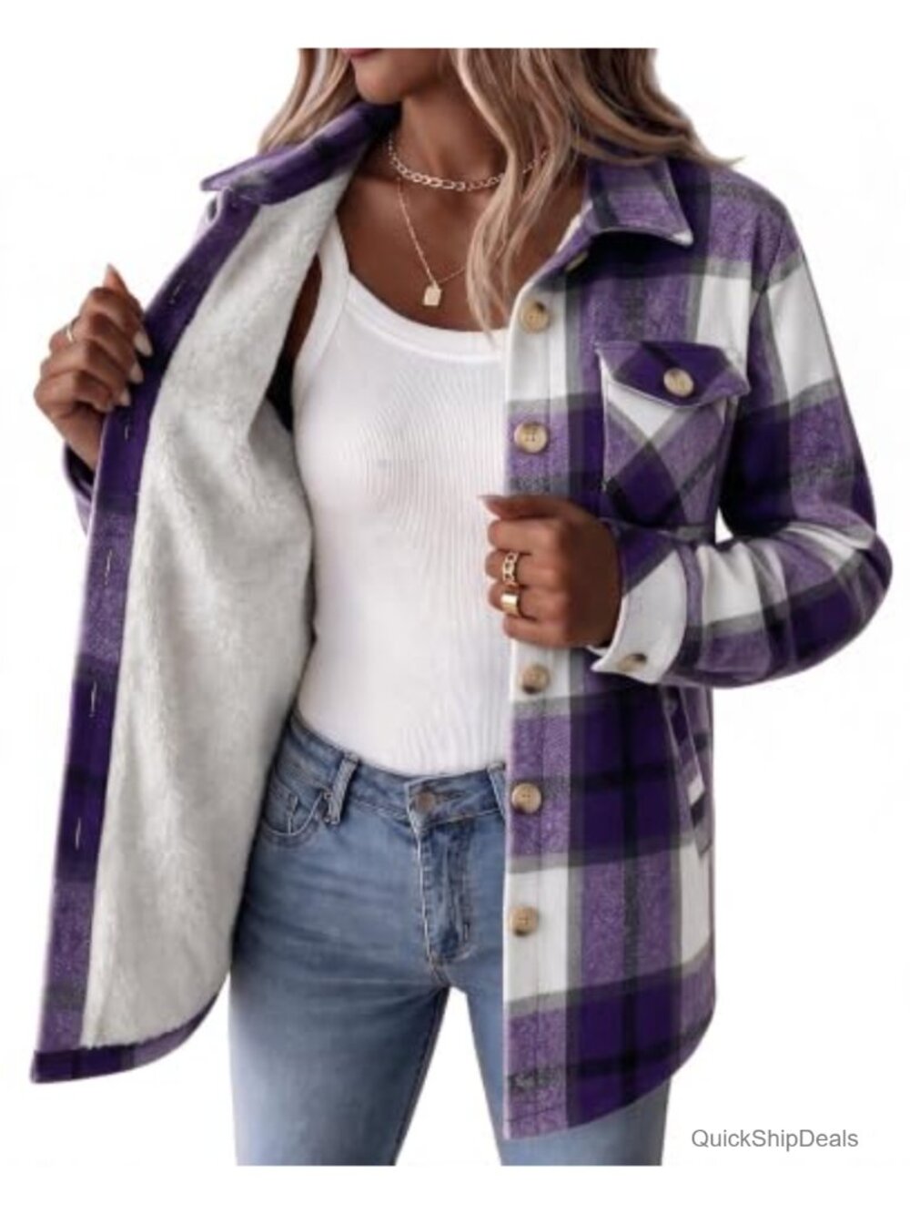Sherpa Fleece Lined Plaid Flannel Jacket Button Down Winter Coat